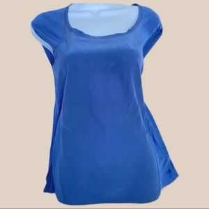 Reiss 100% Silk Front Viscose Back Blend Cornflower Blue Blouse